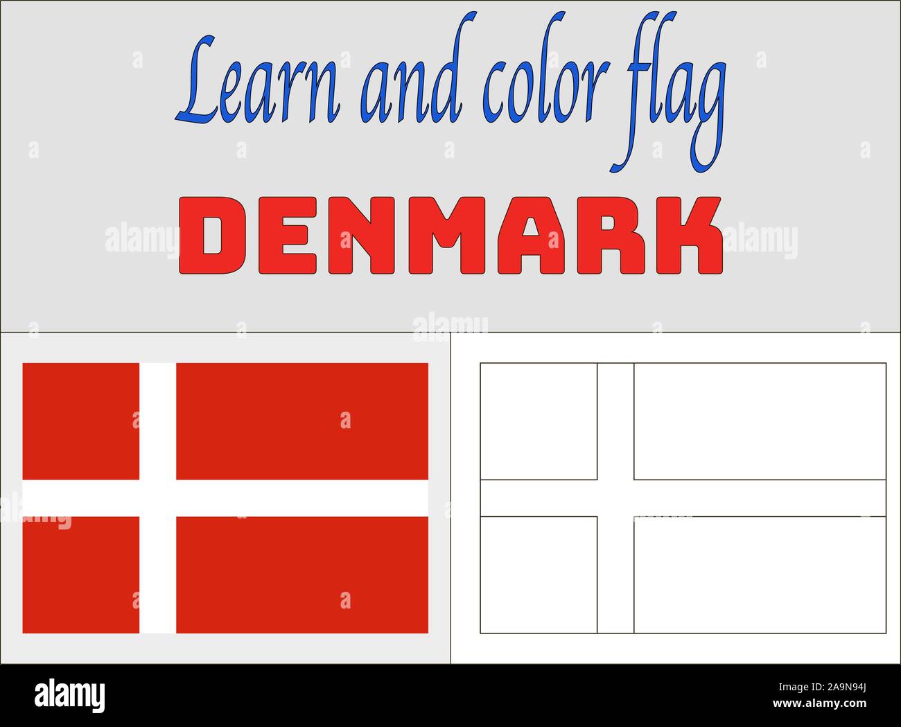 Denmark National flag Coloring Book pages for Education and learning
