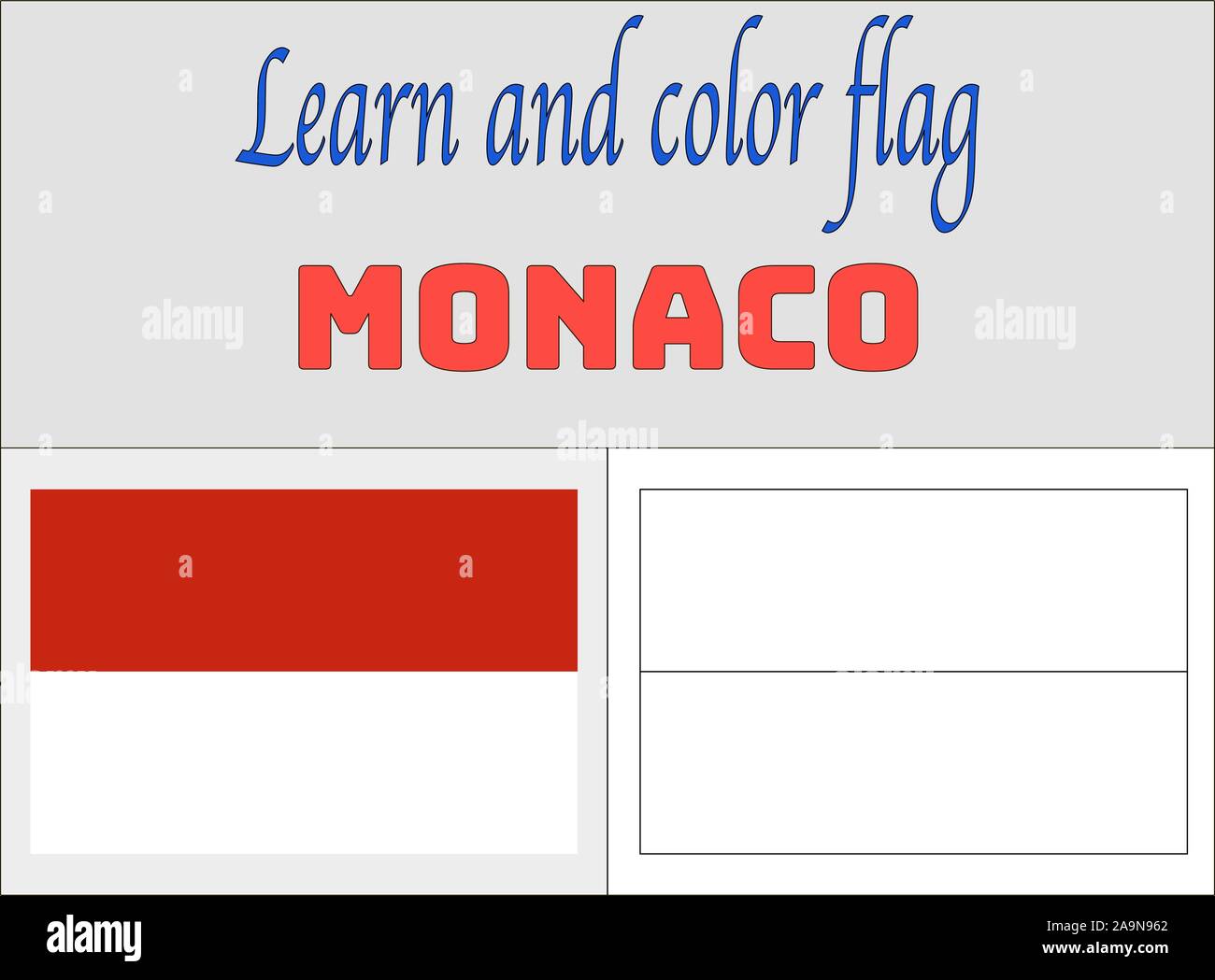 Europe Monaco National flag Coloring Book pages for Education and