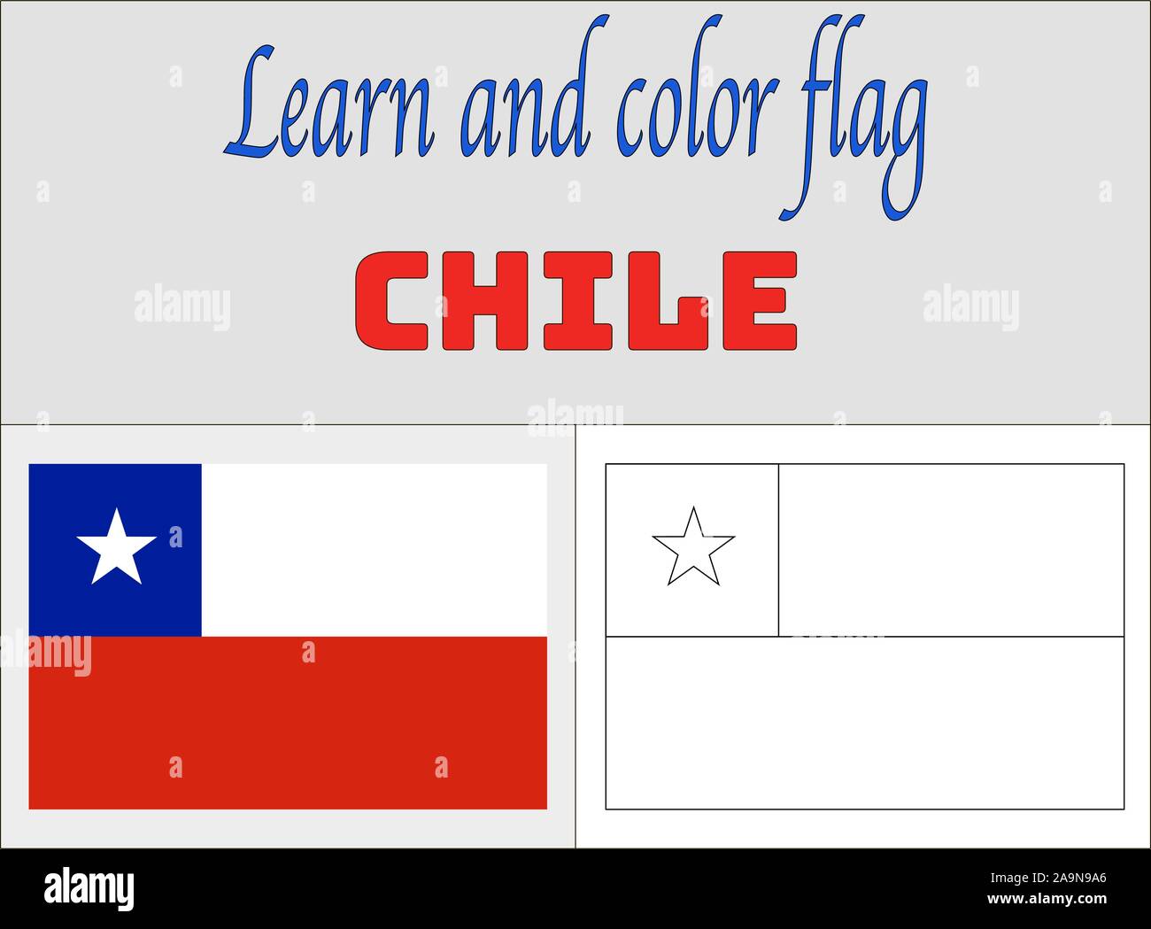 American Chile National flag Coloring Book pages for Education and