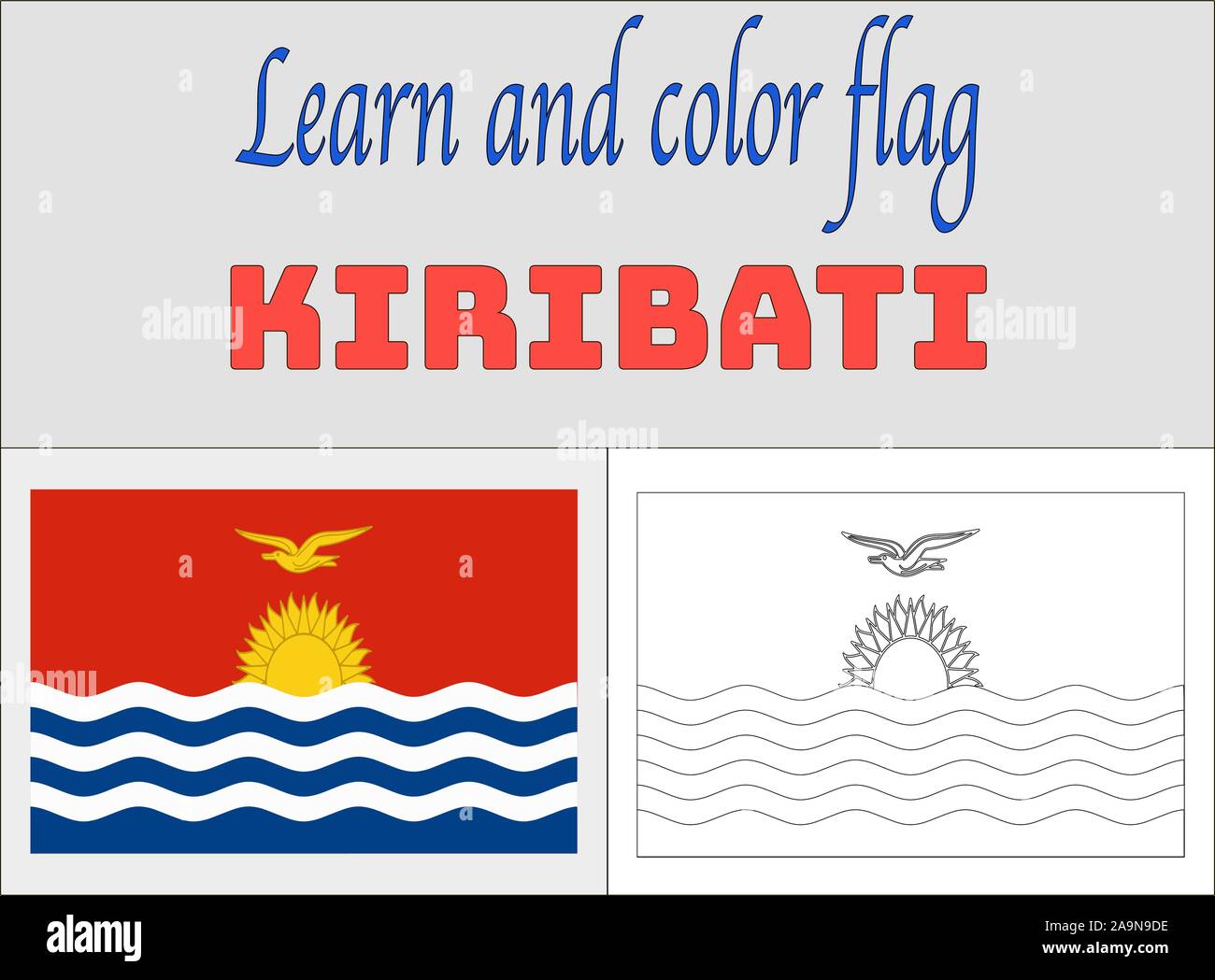 Kiribati National flag Coloring Book pages for Education and learning ...