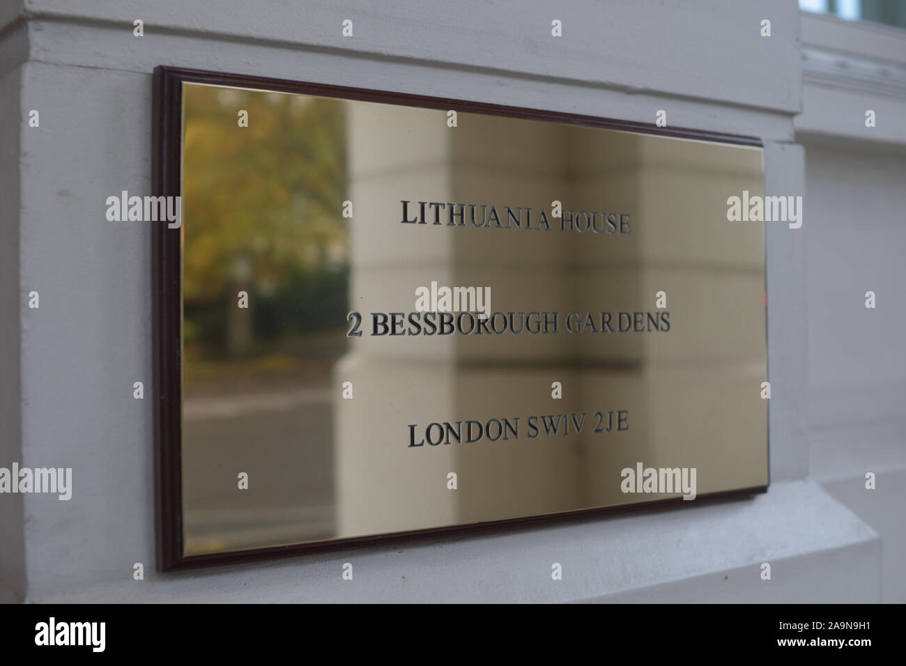 Brass plaque sign of Lithuanian embassy in London Stock Photo