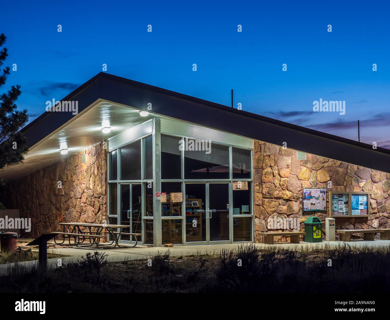 Red Canyon Visitor Center at dusk, Ashley National Forest near Dutch