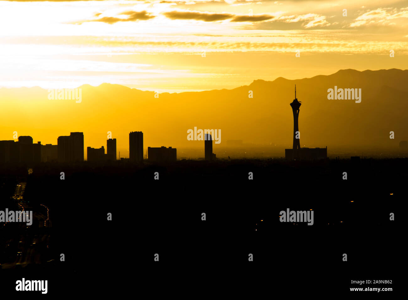 Sunset Silhouette of the Las Vegas Strip Stock Photo