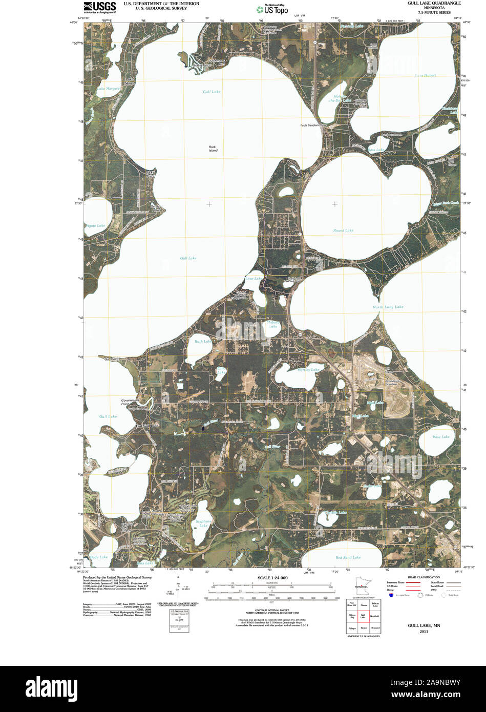USGS TOPO Map MInnesota MN Gull Lake 20110427 TM Restoration Stock Photo