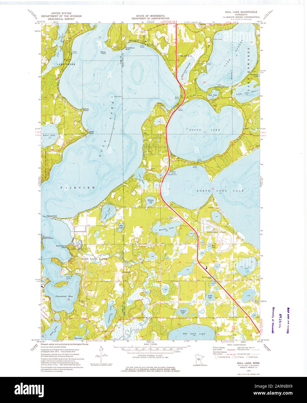 USGS TOPO Map MInnesota MN Gull Lake 504694 1973 24000 Restoration Stock Photo