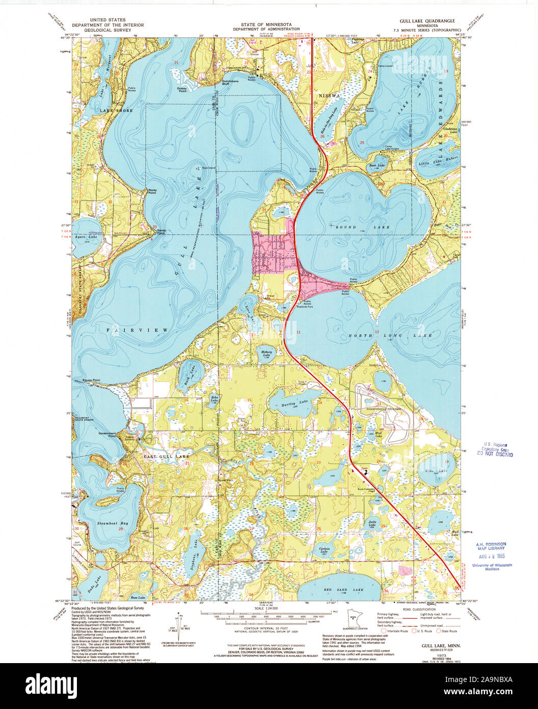 USGS TOPO Map MInnesota MN Gull Lake 504693 1973 24000 Restoration Stock Photo