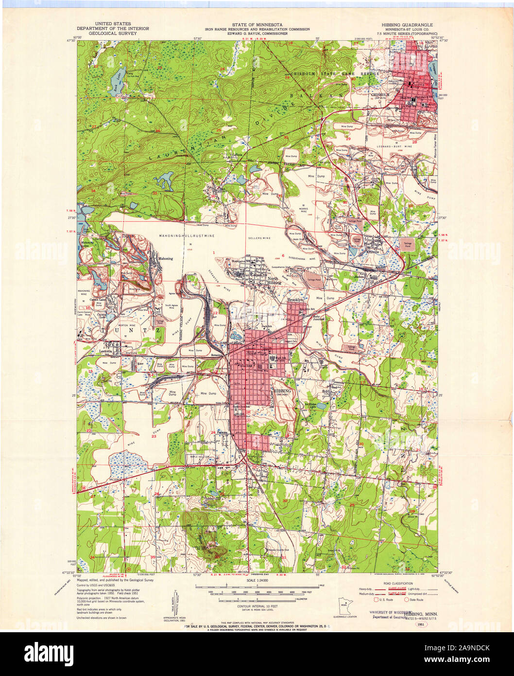 USGS TOPO Map MInnesota MN Hibbing 504769 1951 24000 Restoration Stock Photo Alamy