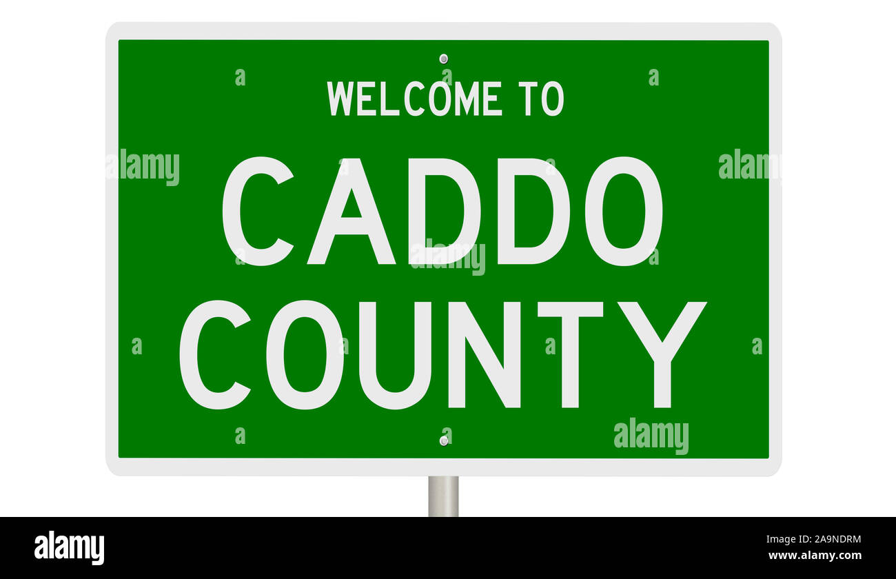 Rendering of a green 3d highway sign for Caddo County Stock Photo