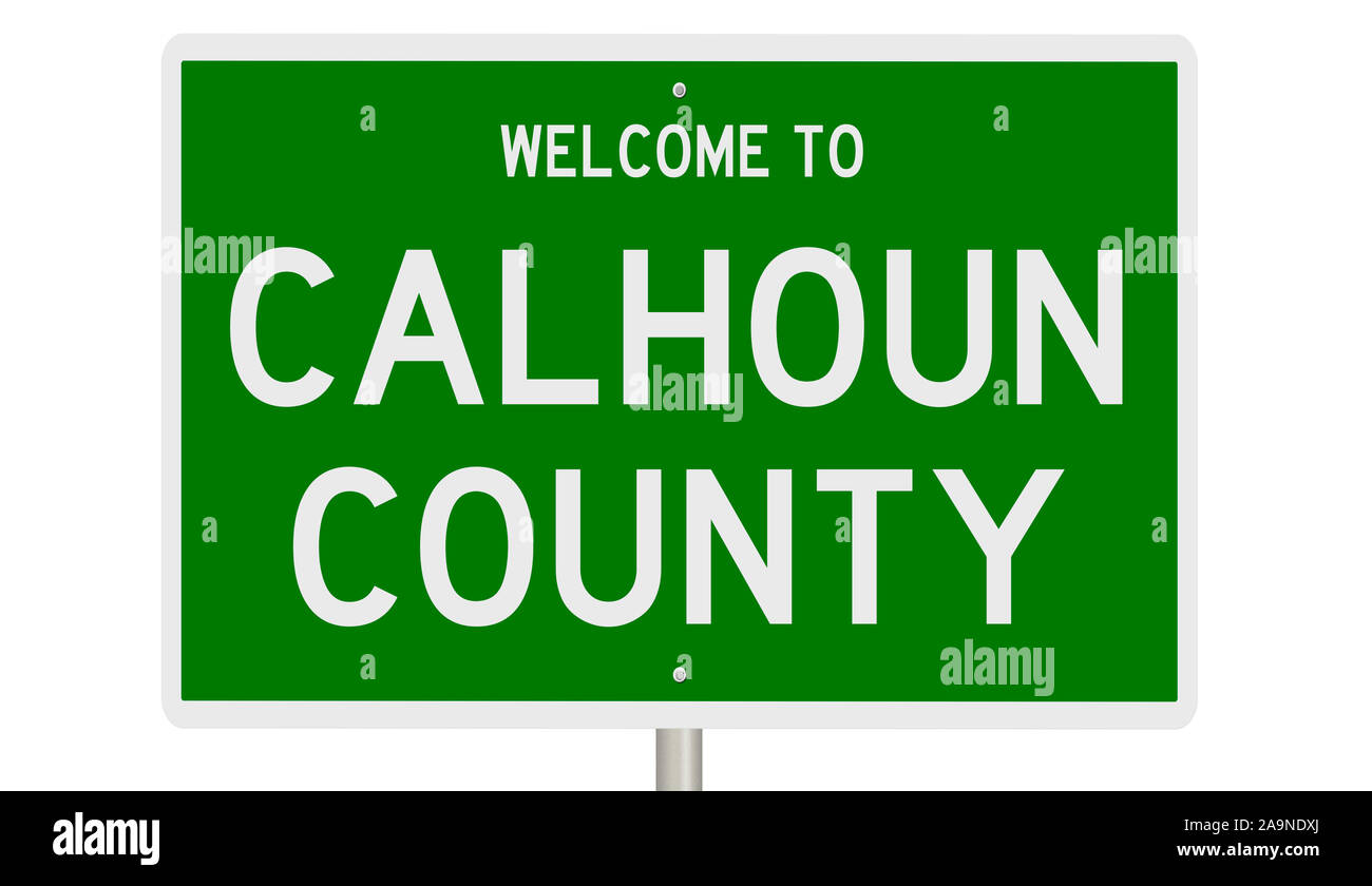 Rendering of a green 3d highway sign for Calhoun County Stock Photo