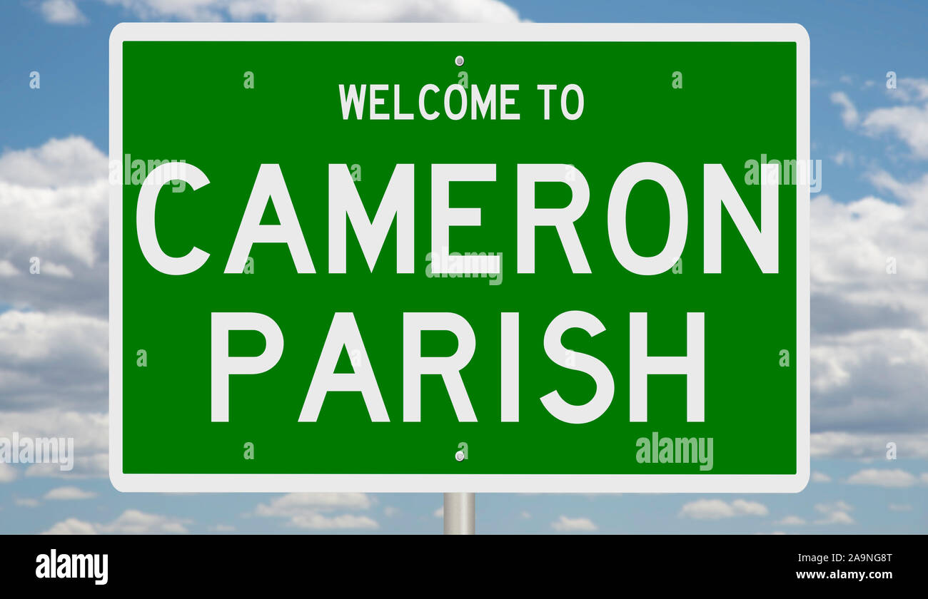 Rendering of a green 3d highway sign for Cameron Parish in Louisiana Stock Photo Alamy