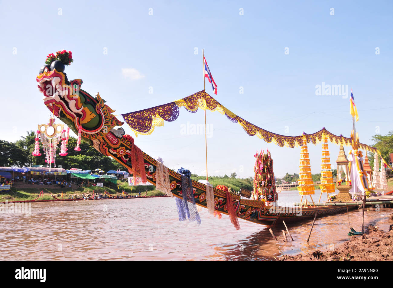 Nan, Thailand – October 27,2019 : King of Naga long boat racing festival, the long boats used during the Nan River races at the end of Buddhist Lent O Stock Photo