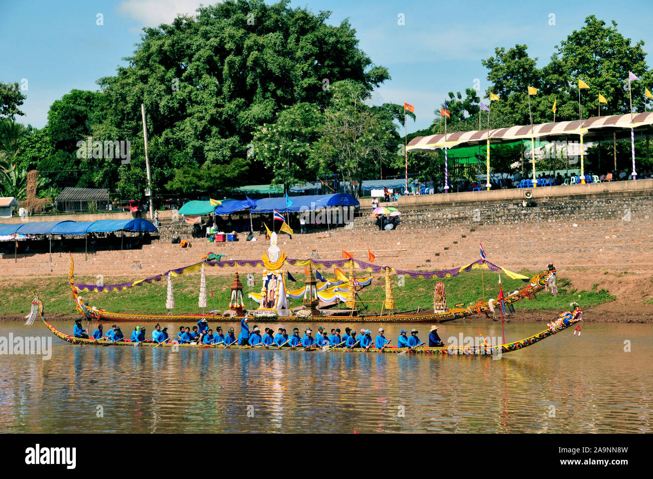 Nan, Thailand – October 27,2019 : King of Naga long boat racing festival, the long boats used during the Nan River races at the end of Buddhist Lent O Stock Photo
