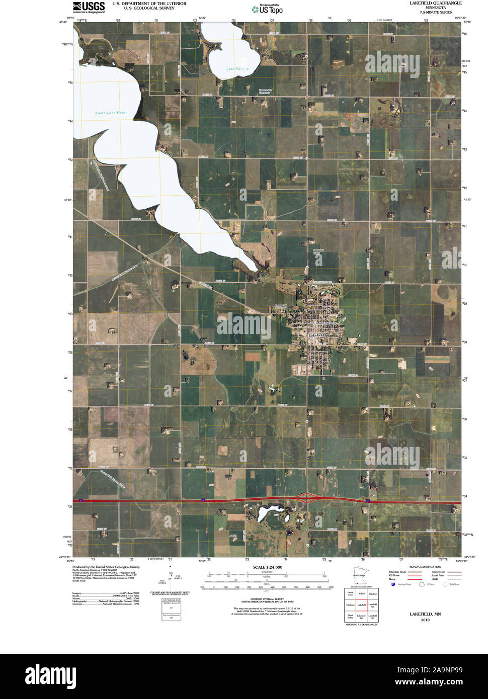 USGS TOPO Map MInnesota MN Lakefield 20100803 TM Restoration Stock