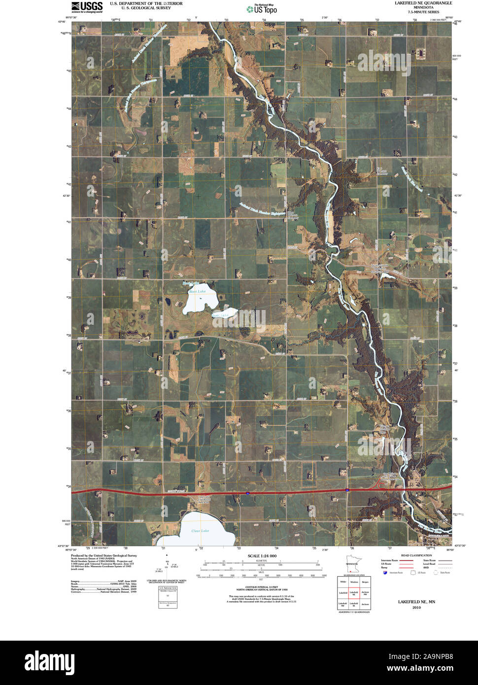 USGS TOPO Map MInnesota MN Lakefield NE 20100803 TM Restoration Stock