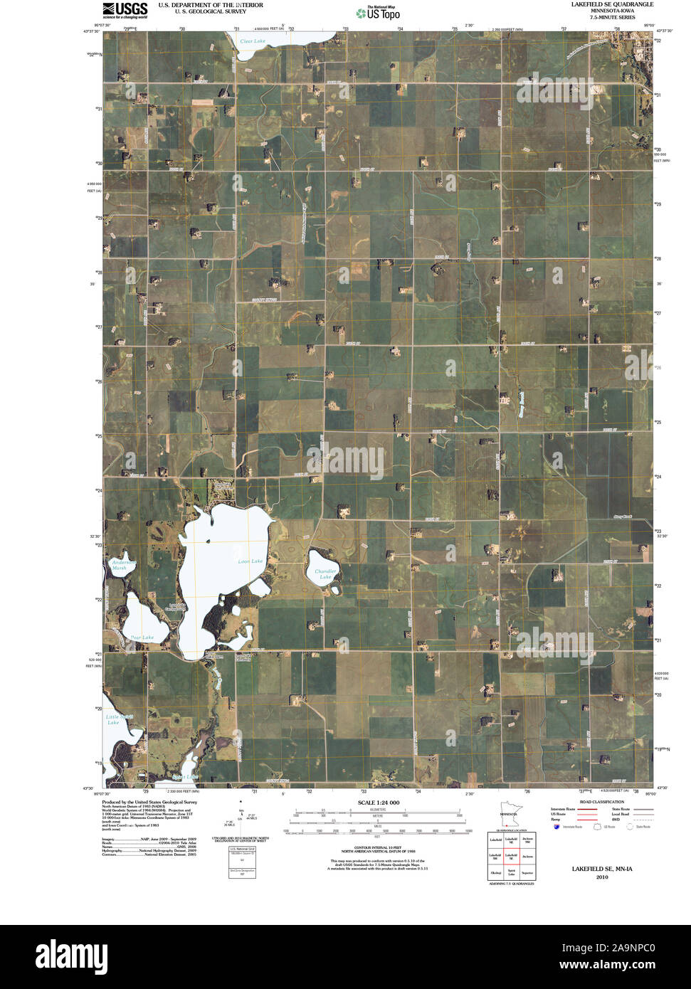 USGS TOPO Map MInnesota MN Lakefield SE 20100803 TM Restoration Stock