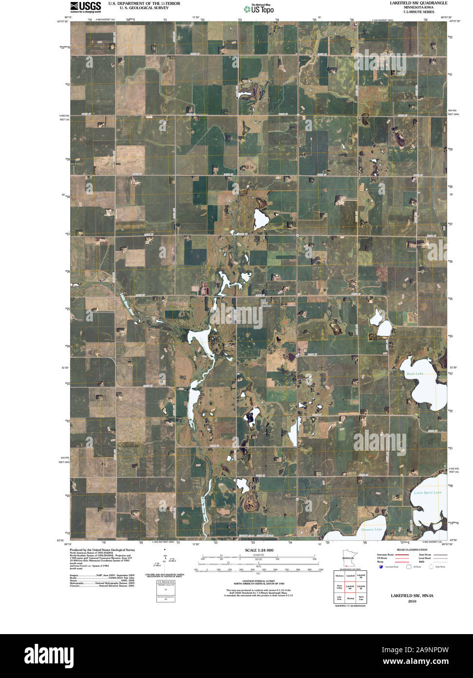 USGS TOPO Map MInnesota MN Lakefield SW 20100803 TM Restoration Stock ...