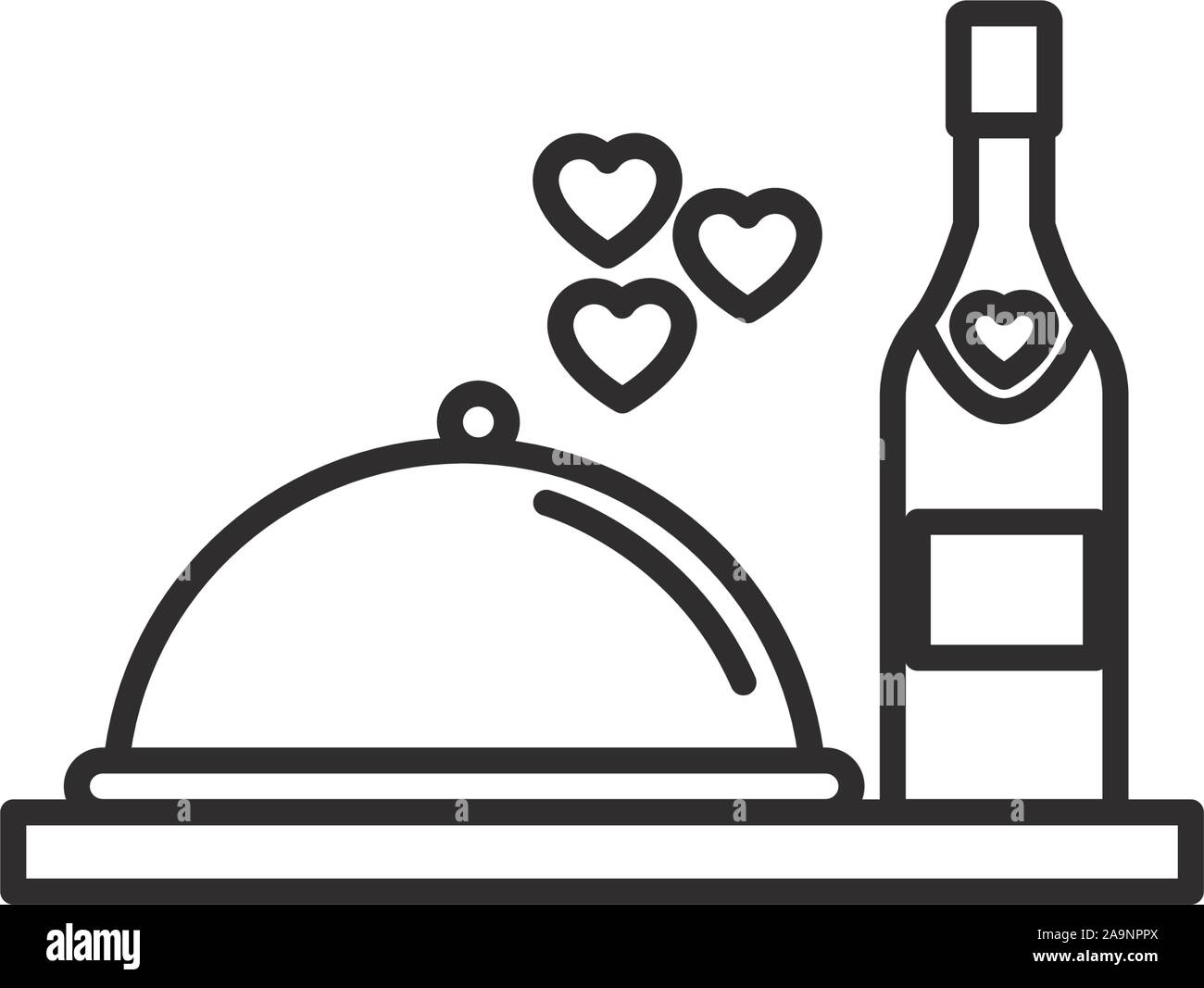 dinner bottle romantic passion love line vector illustration Stock ...