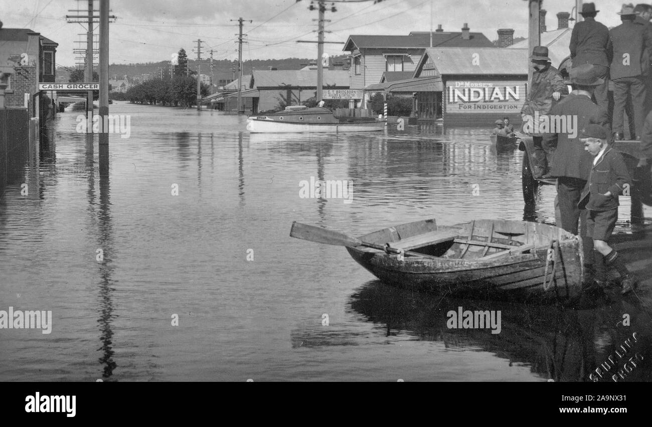 Floods at Invermay, Launceston, April 1929. Invermay Road looking south. Tasmania - - Mandatory Photo Credit: TAHO Stock Photo