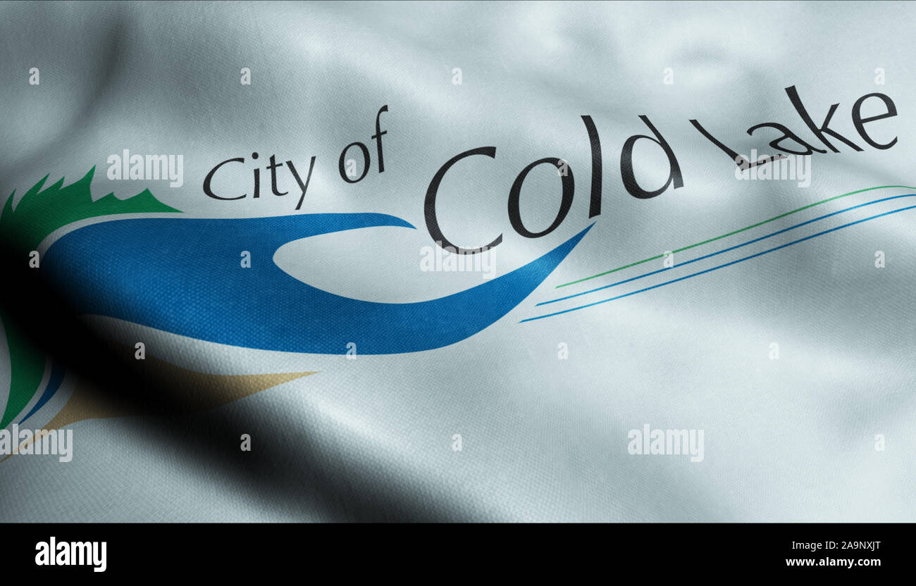 3D Waving Canada City Flag of Cold Lake Closeup View Stock Photo