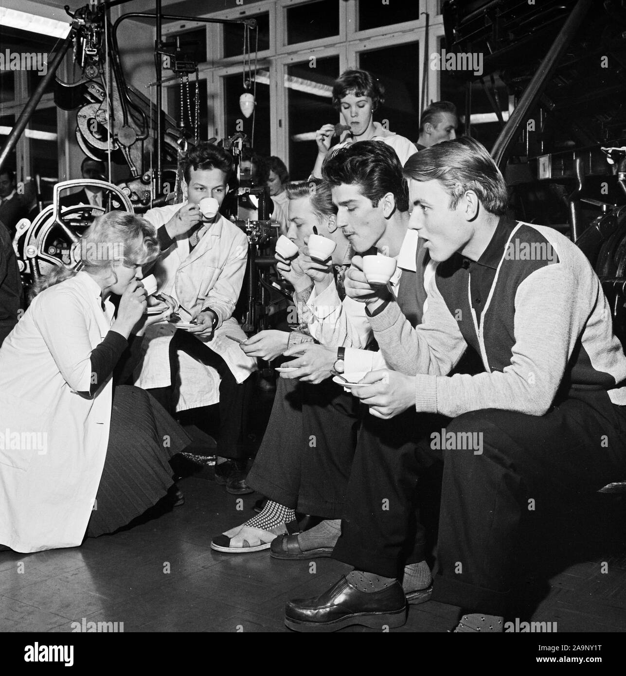 Finland History -  Workers of KK’s printing house having a pre-Christmas coffee  ca. 1959 Stock Photo