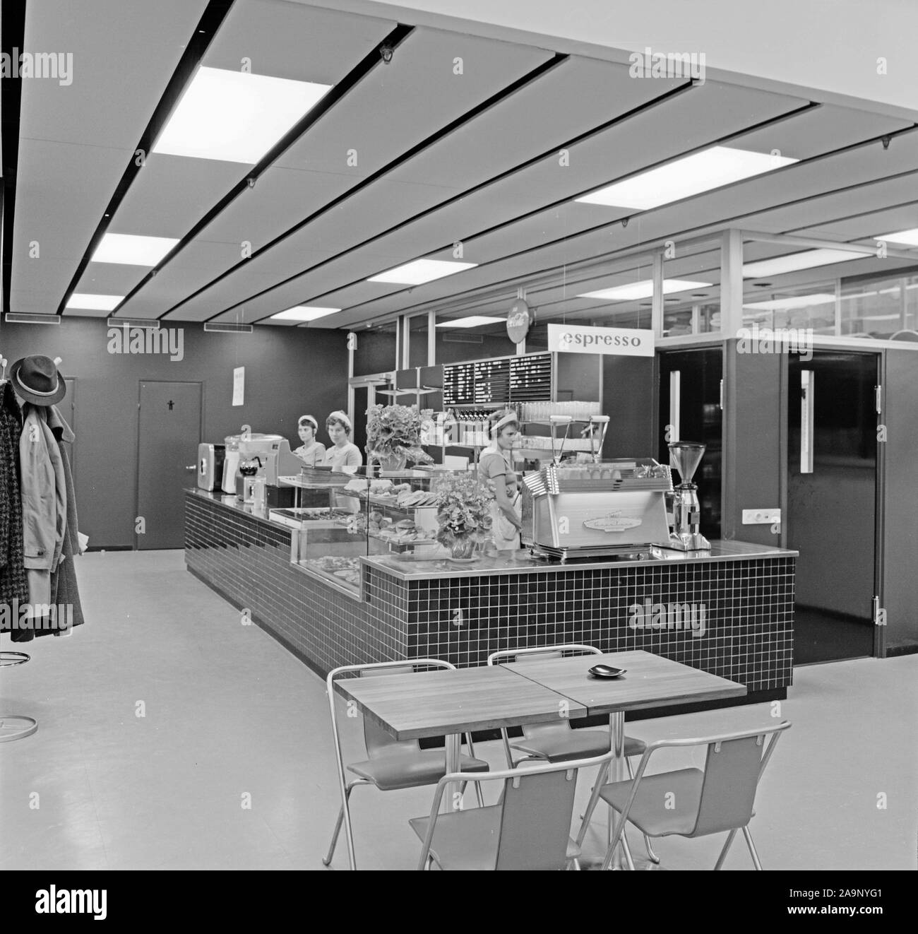 Finland History -  The counter of a café at the new Centrum department store of Voima cooperative. ca. 1961 Tampere, Pirkanmaa, Finland Stock Photo