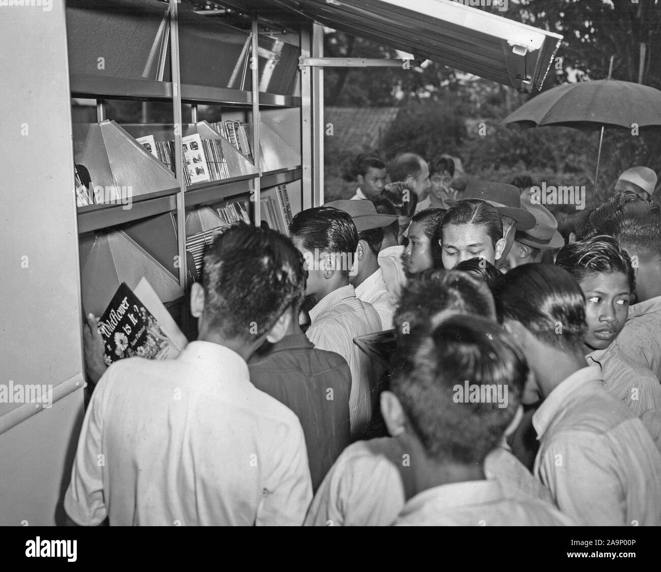 6/19/1953 - Bookmobile Visit to State High School, Rangoon Stock Photo