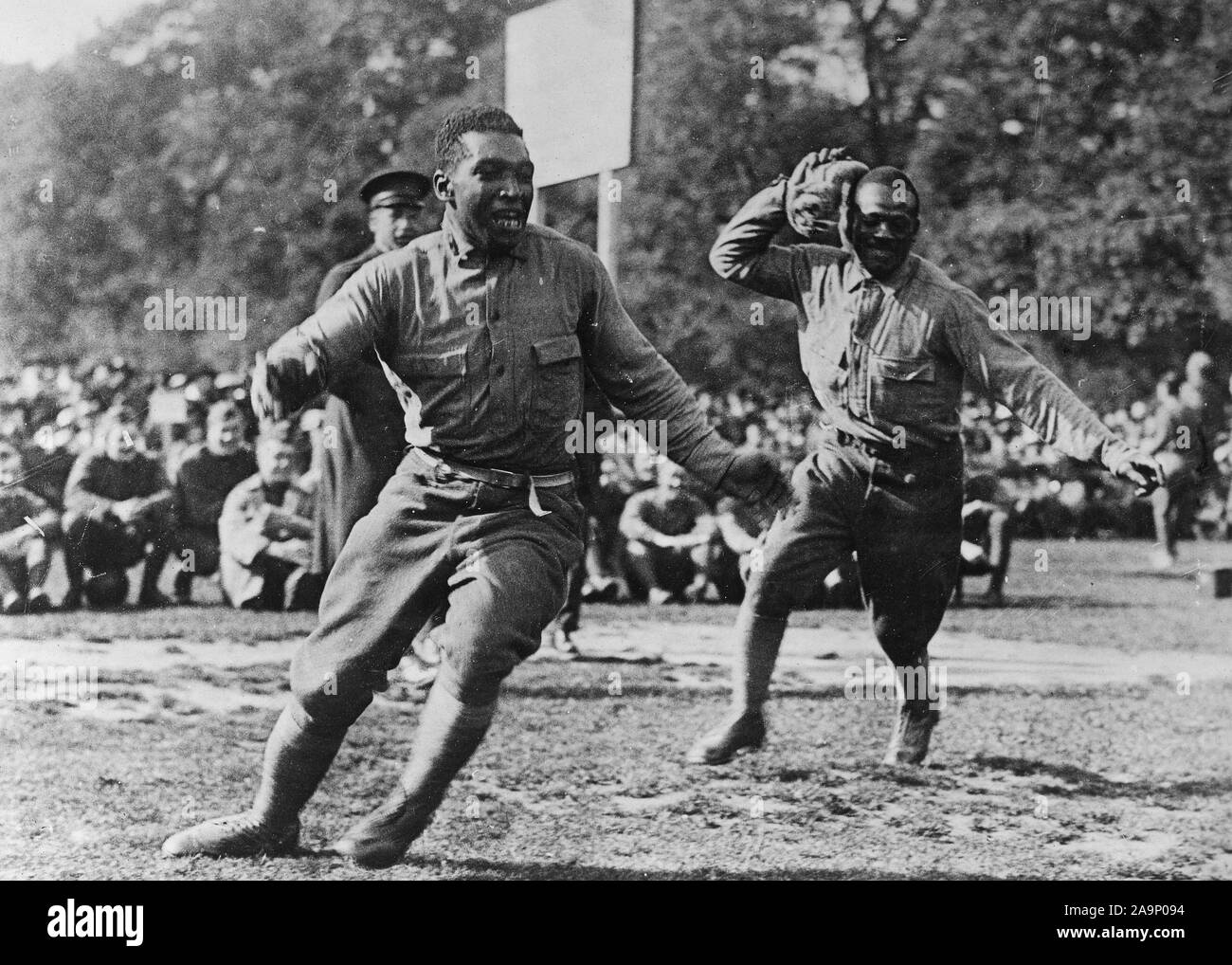 WW I Photos - Colored / African American Troops - U.S. Soldiers Give American Sport Demonstration in London ca. 1918 Stock Photo