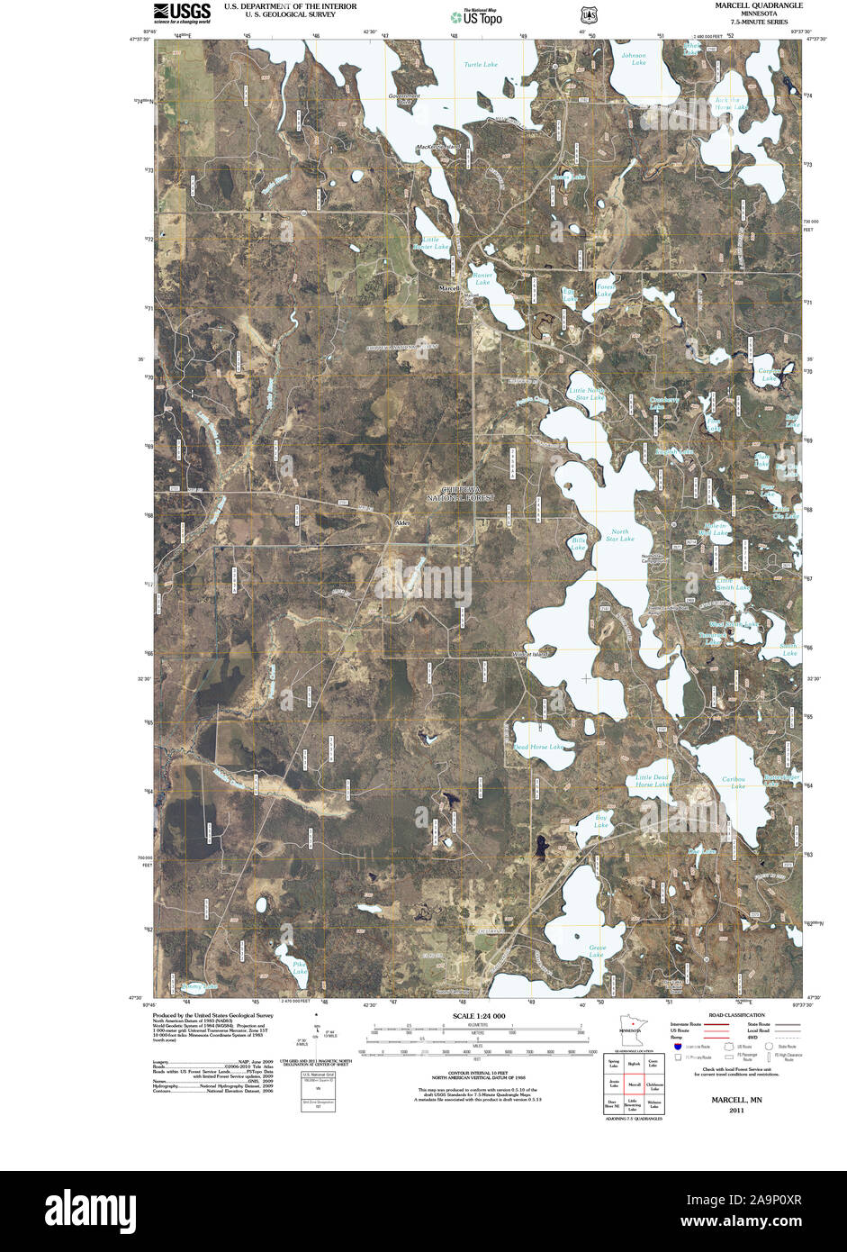 USGS TOPO Map MInnesota MN Marcell 20110412 TM Restoration Stock Photo