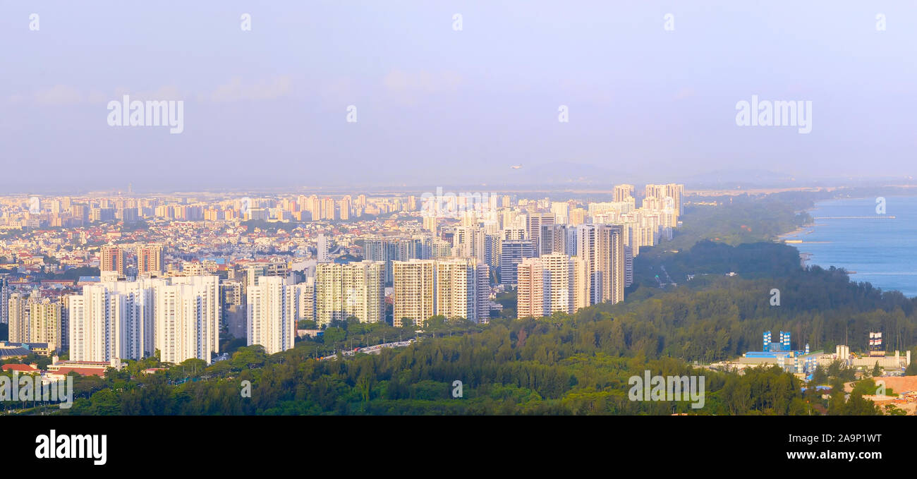 Panoramic view of Singapore districts by the sea. Singapore Stock Photo