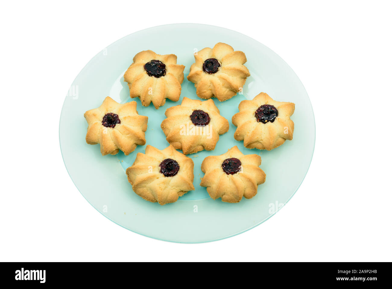 Homemade cookies with jam on plate isolated Stock Photo