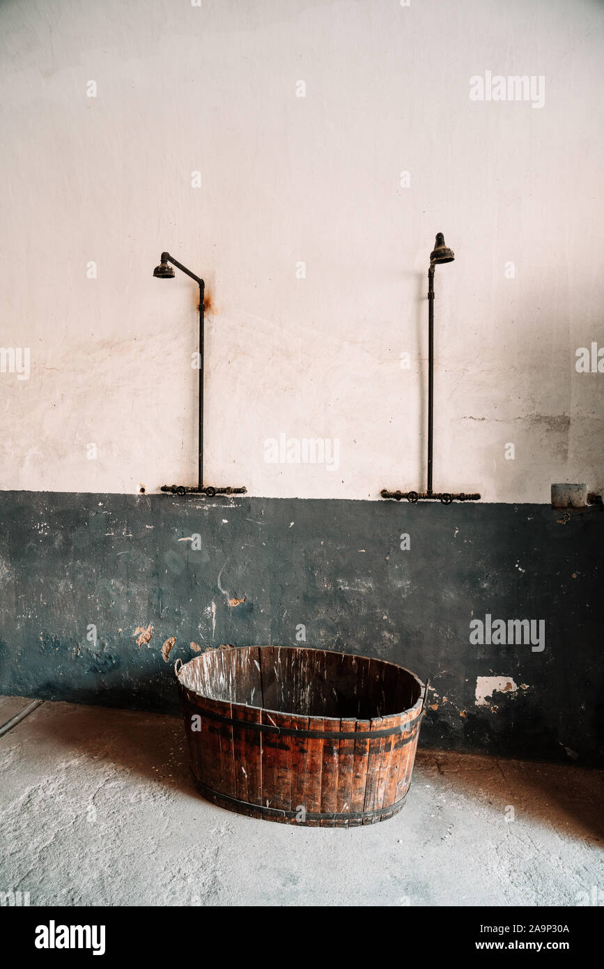 Primitive shower, concentration camp Terezin, Czech Republic Stock ...