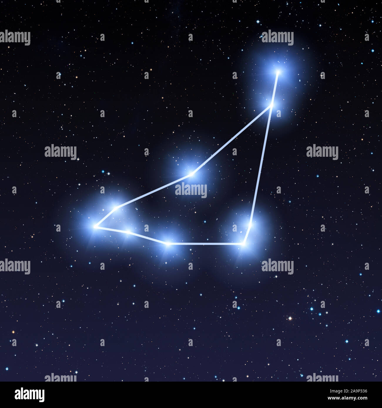 Capricorn constellation in night sky with bright blue stars Stock Photo