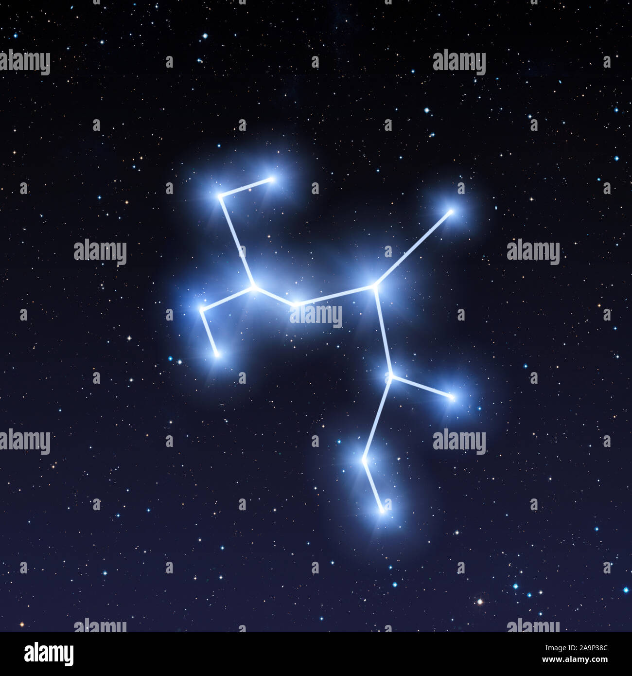 Sagittarius constellation in night sky with bright blue stars Stock Photo