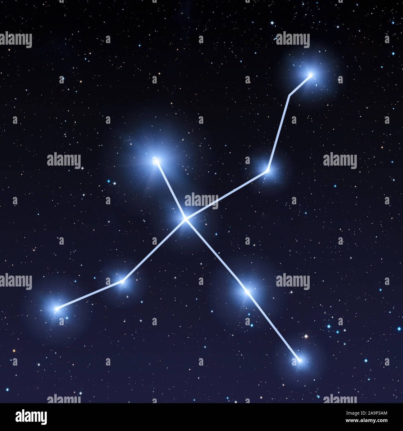 Cygnus constellation in night sky with bright blue stars Stock Photo