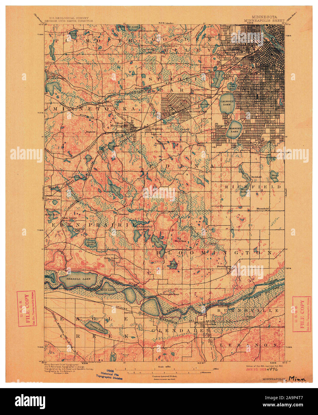 St Paul, Minnesota, map 1896, 1:62500, United States of America by Timeless  Maps, data U.S. Geological Survey Stock Photo - Alamy