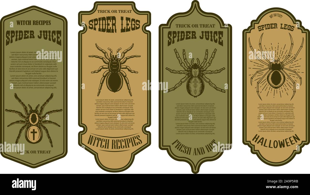 Spider juice. Spider legs. Halloween bottle label template. Design element  for poster, card, banner, sign. Vector illustration Stock Vector Image &  Art - Alamy