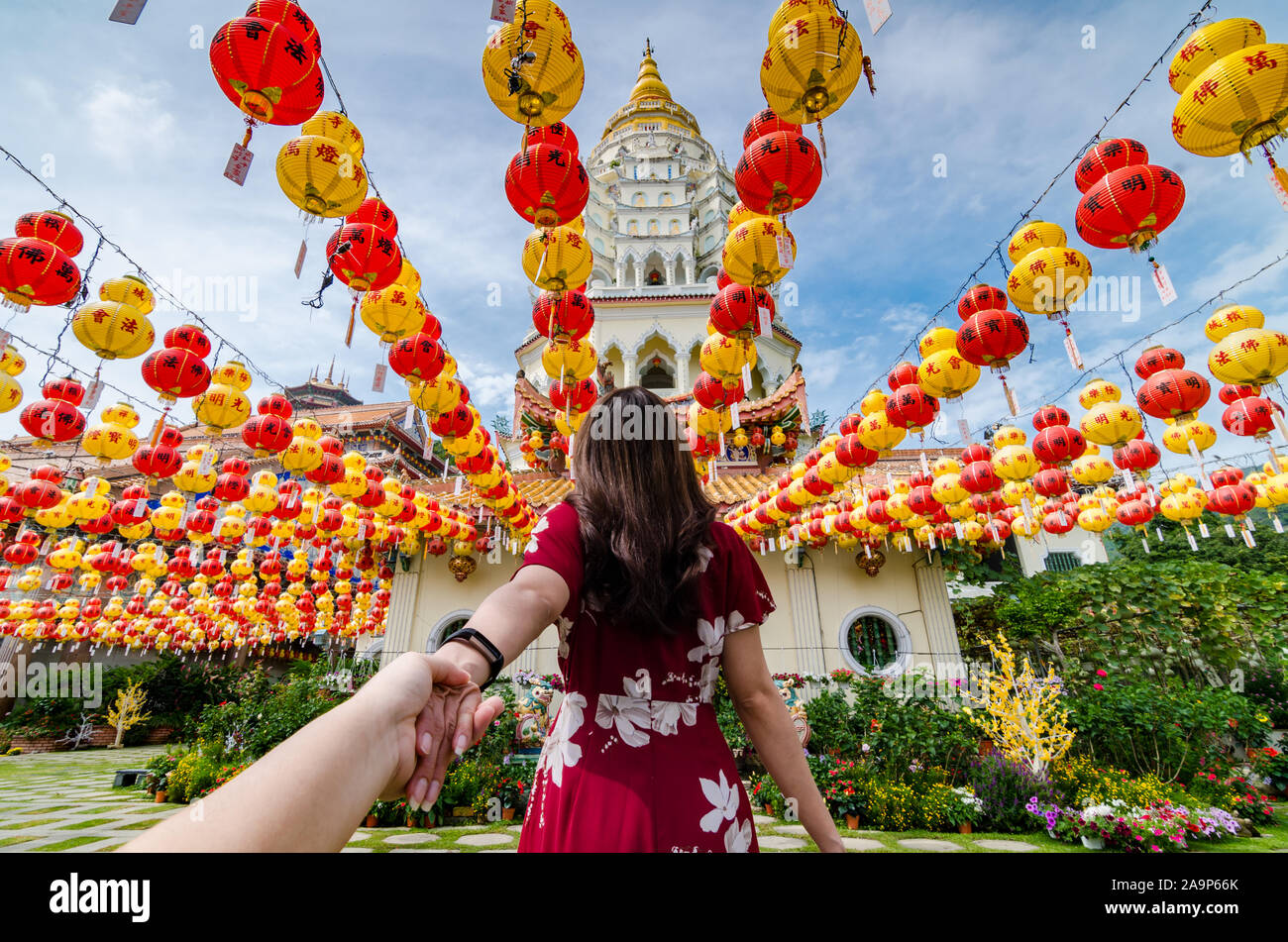 The iconic Kek Lok Si Temple in Penang, Malaysia here will be transformed into a fairyland of lantern for 33 nights during the Lunar New Year season. Stock Photo