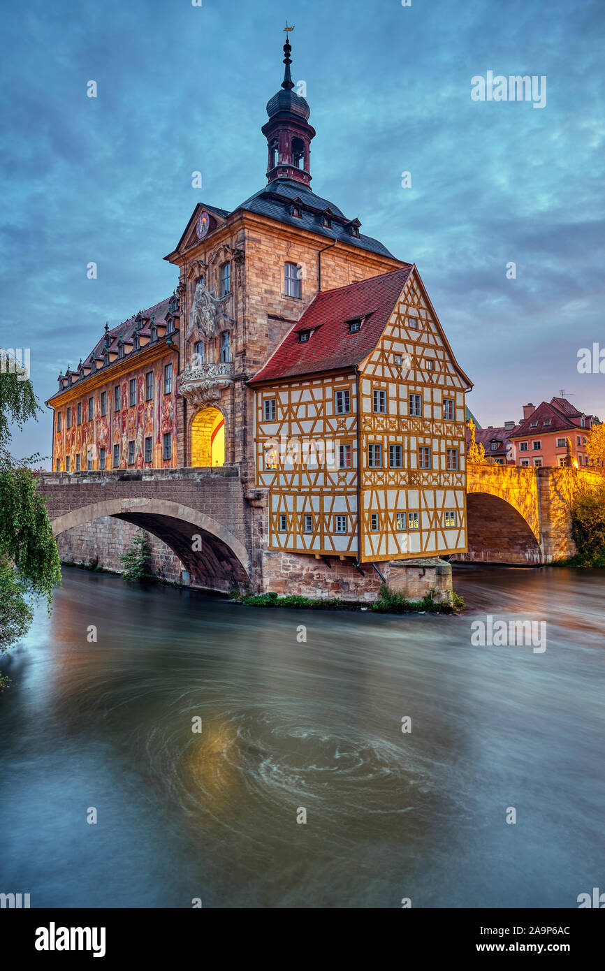 The Old Town Hall of Bamberg in Bavaria, Germany at dawn Stock Photo