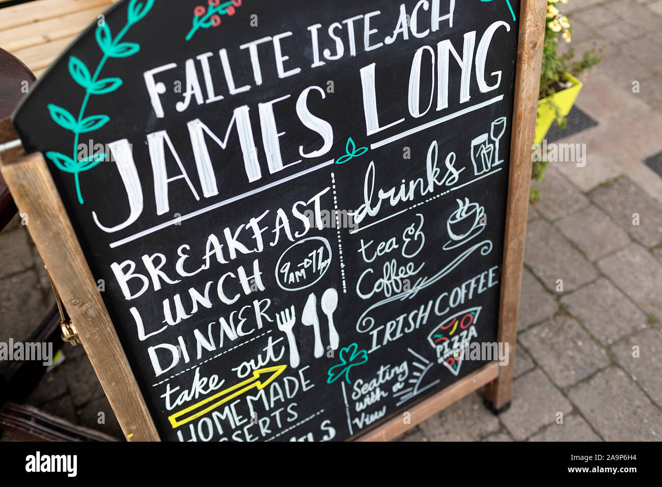 Cafe menu board with today's specials outside the cafe, Dingle, Ireland Stock Photo