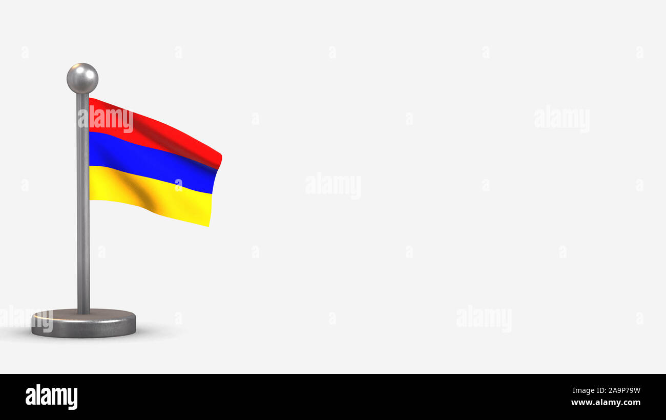 Armenia 3D waving flag illustration on a tiny metal flagpole. Isolated ...
