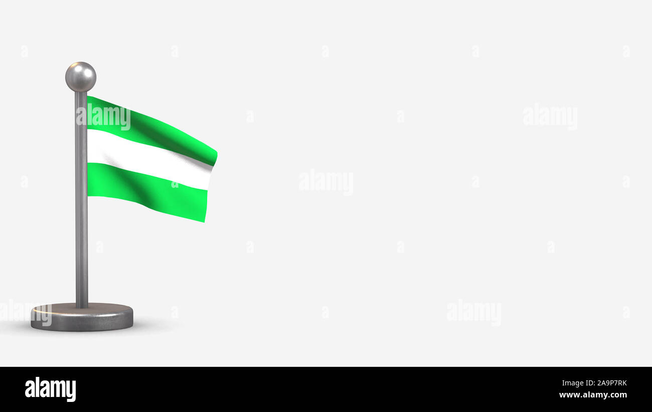 Los Rios 3D waving flag illustration on a tiny metal flagpole. Isolated ...