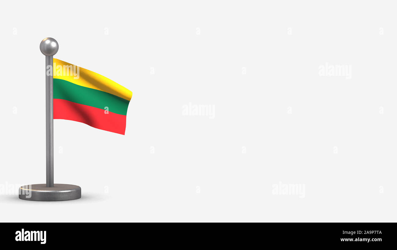 Lithuania 3D waving flag illustration on a tiny metal flagpole ...