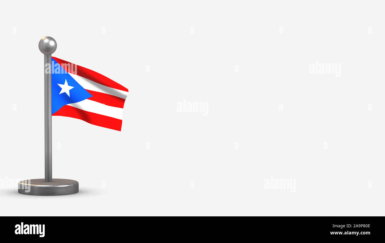 Puerto Rico 3D waving flag illustration on a tiny metal flagpole ...