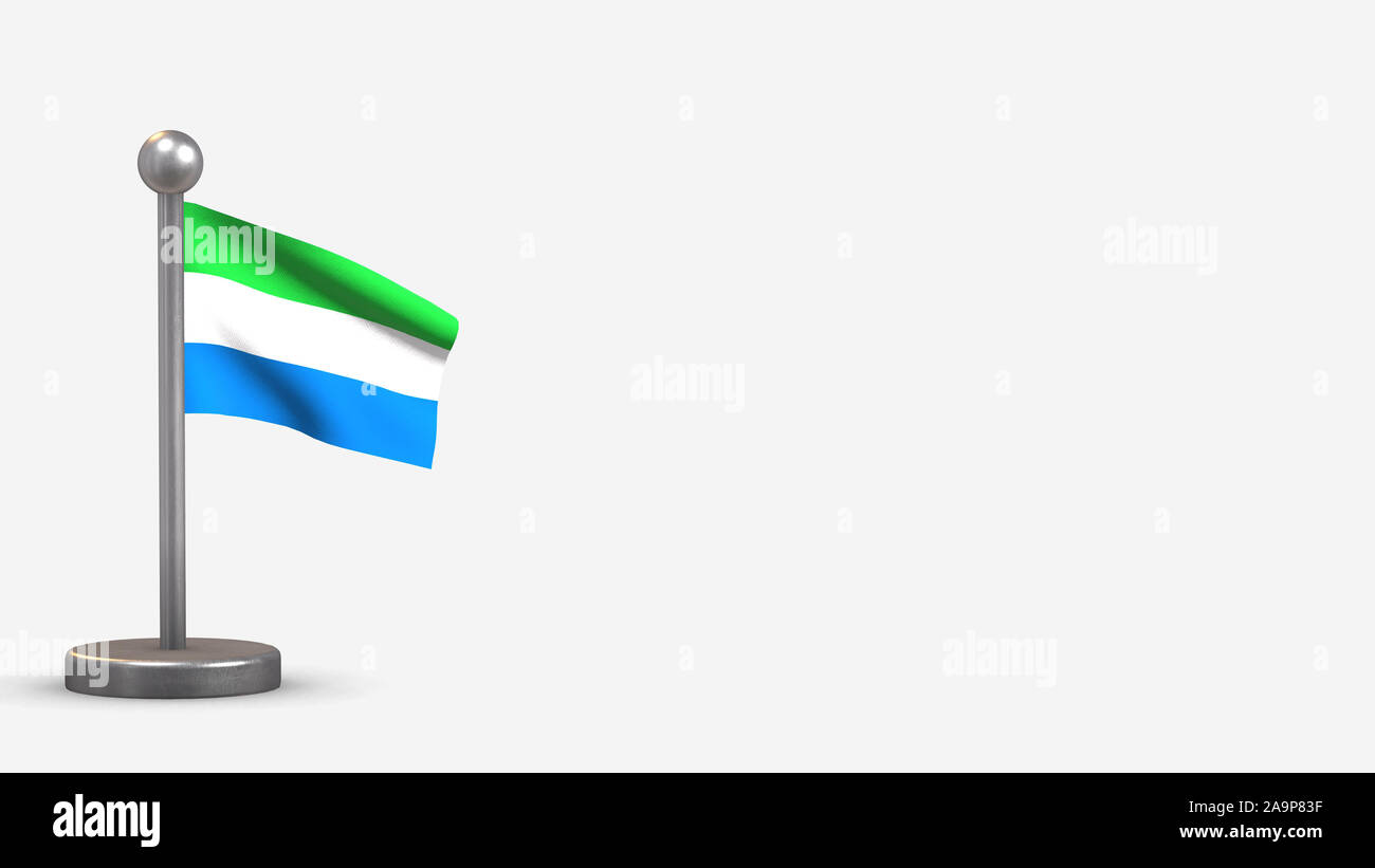 Sierra Leone 3D waving flag illustration on a tiny metal flagpole ...