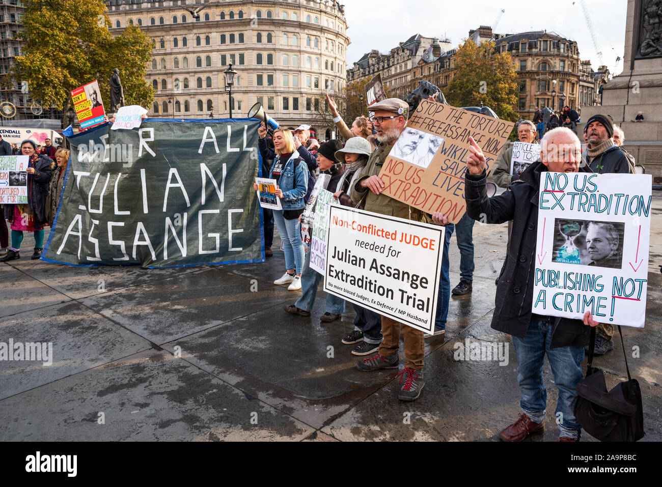 London Uk 16th November 2019 Protesters Gathered In Trafalgar