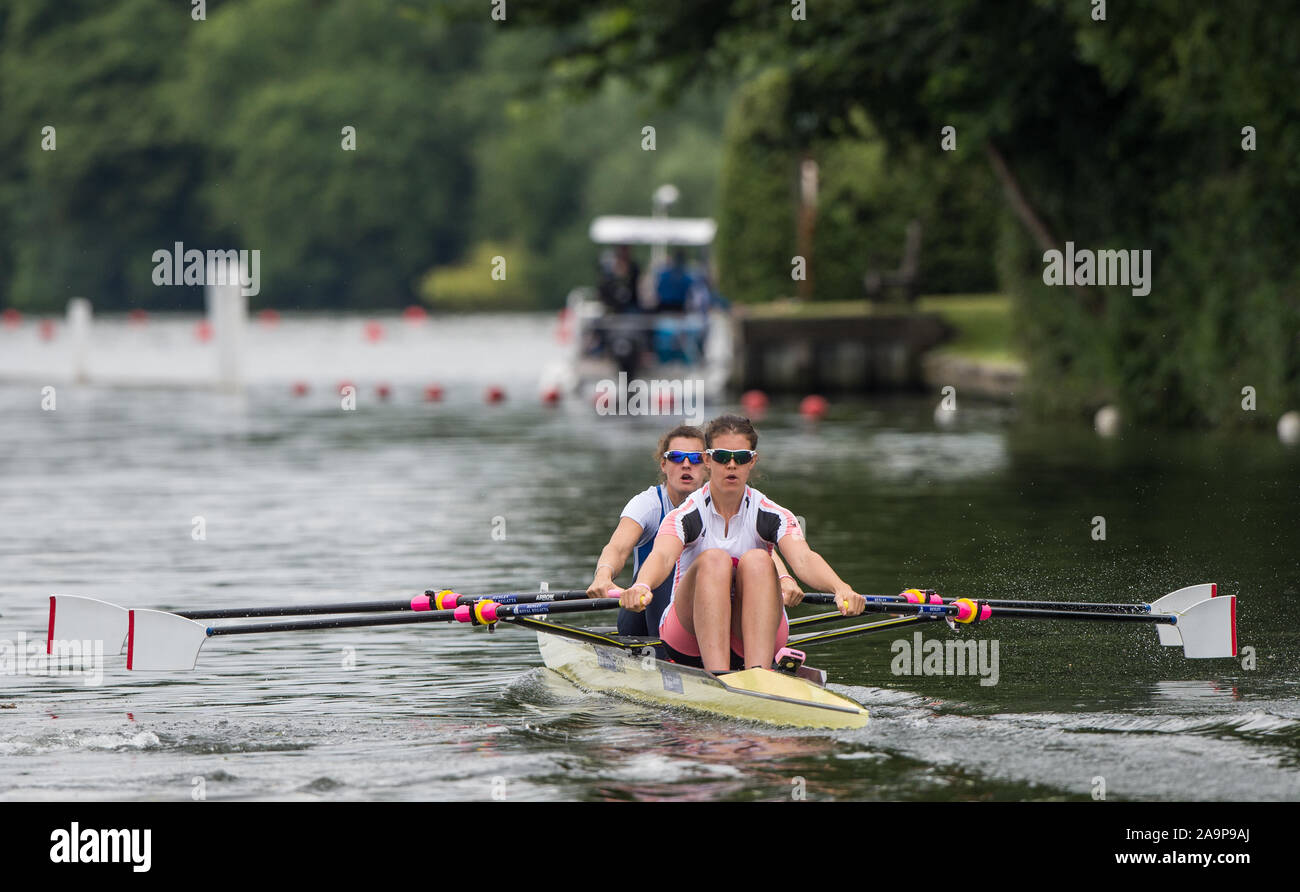 Henley-on-Thames. United Kingdom.   Women's Double Scull. Bow. Georgina FRANCIS and Emily CARMICHAEL 2017 Henley Royal Regatta, Henley Reach, River Thames.   11:10:55  Saturday  01/07/2017     [Mandatory Credit. Peter SPURRIER/Intersport Images. Stock Photo
