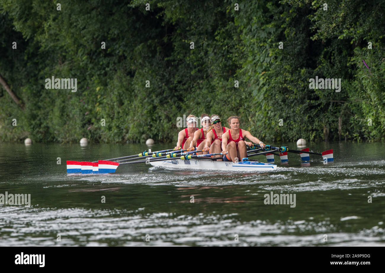Henley-on-Thames. United Kingdom.   Princess Grace Challenge Cup. Hollandia Roeiclub, NED W4X. Bow, L SCHEENARD, O. van ROOIJEN, A. SOUWER and N. BEUKERS. 2017 Henley Royal Regatta, Henley Reach, River Thames.   11:30:21  Saturday  01/07/2017     [Mandatory Credit. Peter SPURRIER/Intersport Images. Stock Photo