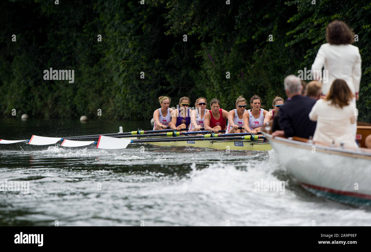 Henley-on-Thames. United Kingdom.   Remenham Challenge Cup. Leander Club and University of London, Bow. Anastasia CHITTY, S. PARFITT, Fiona GAMMOND, Rebecca CHIN, Josephine WRATTEN, Lady Katherine DOUGLAS. Annie WITHERS R. SHORTEN and cox E. WYSOCKI-JONES.  2017 Henley Royal Regatta, Henley Reach, River Thames.   11:50:15  Saturday  01/07/2017     [Mandatory Credit. Peter SPURRIER/Intersport Images. Stock Photo