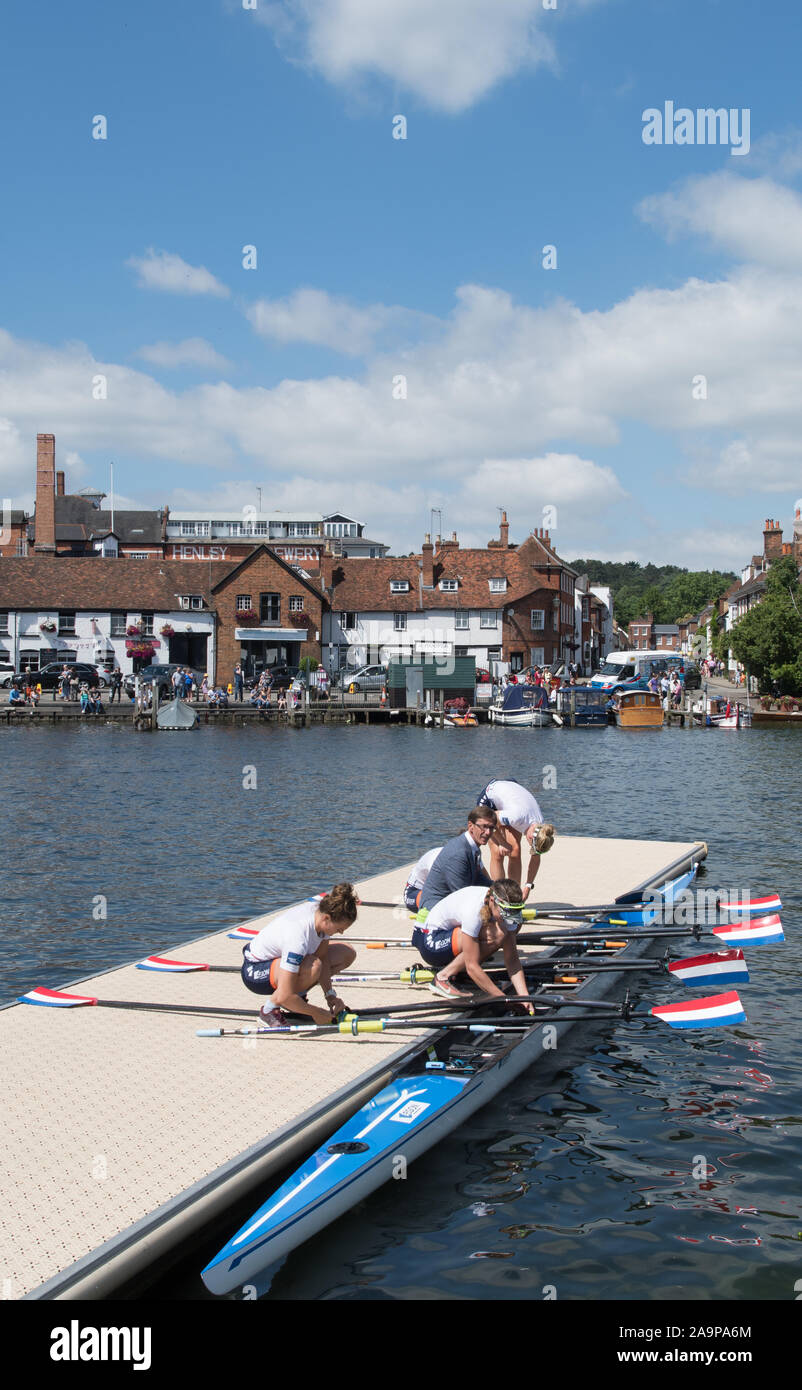 Henley-on-Thames. United Kingdom.  Hollandia Roeiclub Women's Quad boating. NED W4X.  2017 Henley Royal Regatta, Henley Reach, River Thames.    11:27:26  Sunday  02/07/2017     [Mandatory Credit. Peter SPURRIER/Intersport Images. Stock Photo
