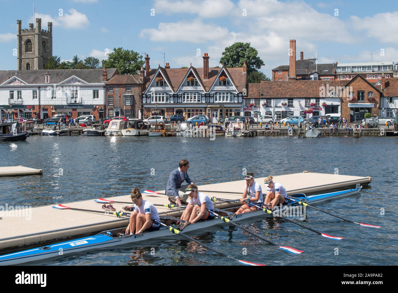 Henley-on-Thames. United Kingdom.  Hollandia Roeiclub Women's Quad boating. NED W4X.  2017 Henley Royal Regatta, Henley Reach, River Thames.    11:27:26  Sunday  02/07/2017     [Mandatory Credit. Peter SPURRIER/Intersport Images.2017 Henley Royal Regatta, Henley Reach, River Thames.    11:28:32  Sunday  02/07/2017     [Mandatory Credit. Peter SPURRIER/Intersport Images. Stock Photo